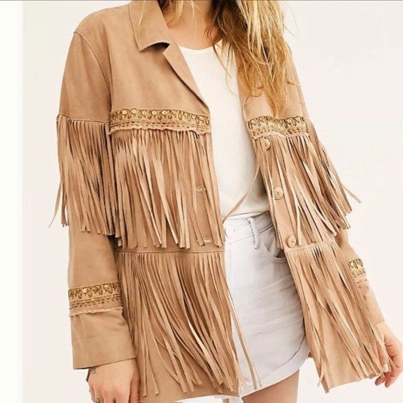 Free People Suede Fringe Tassel Jacket Size S - Picture 3 of 3